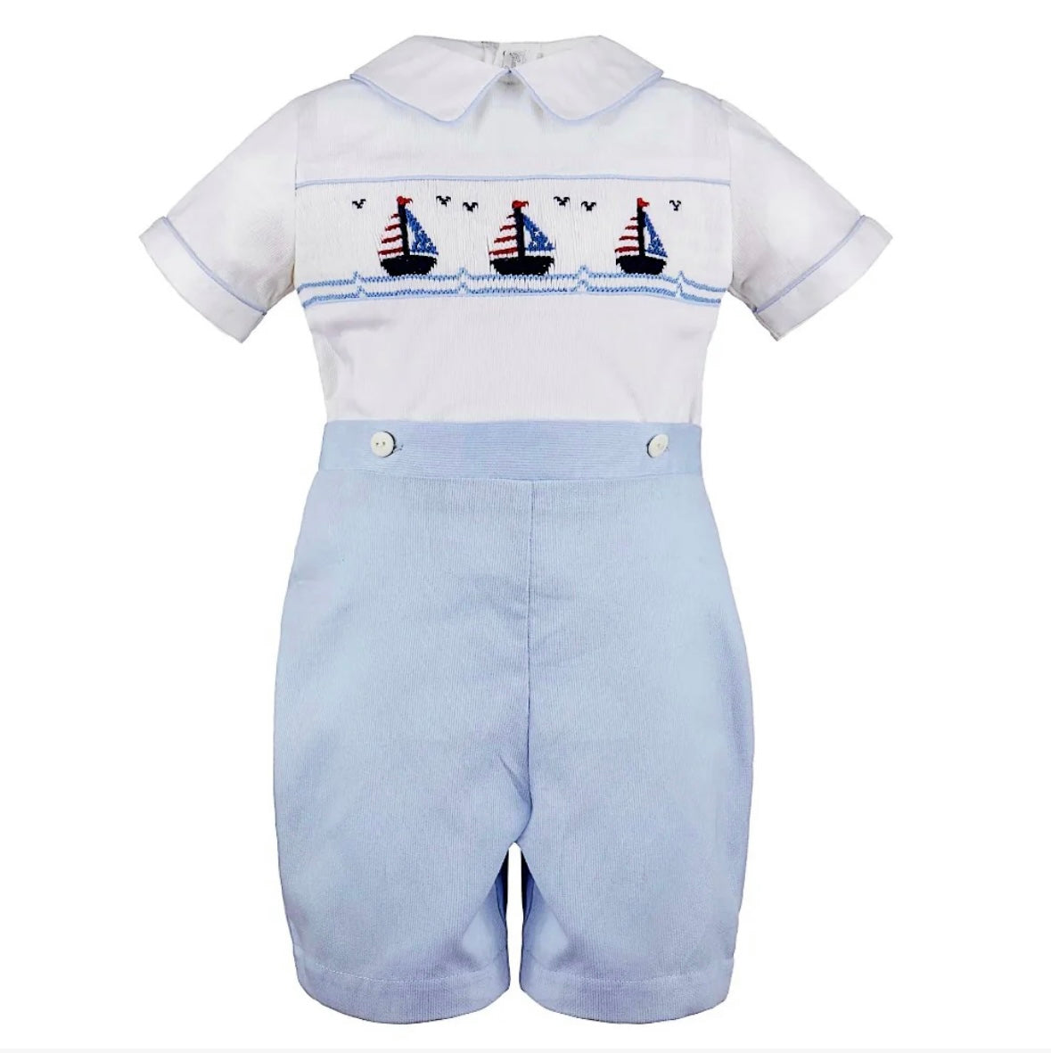 Smocked Sailboats Bobby Suit