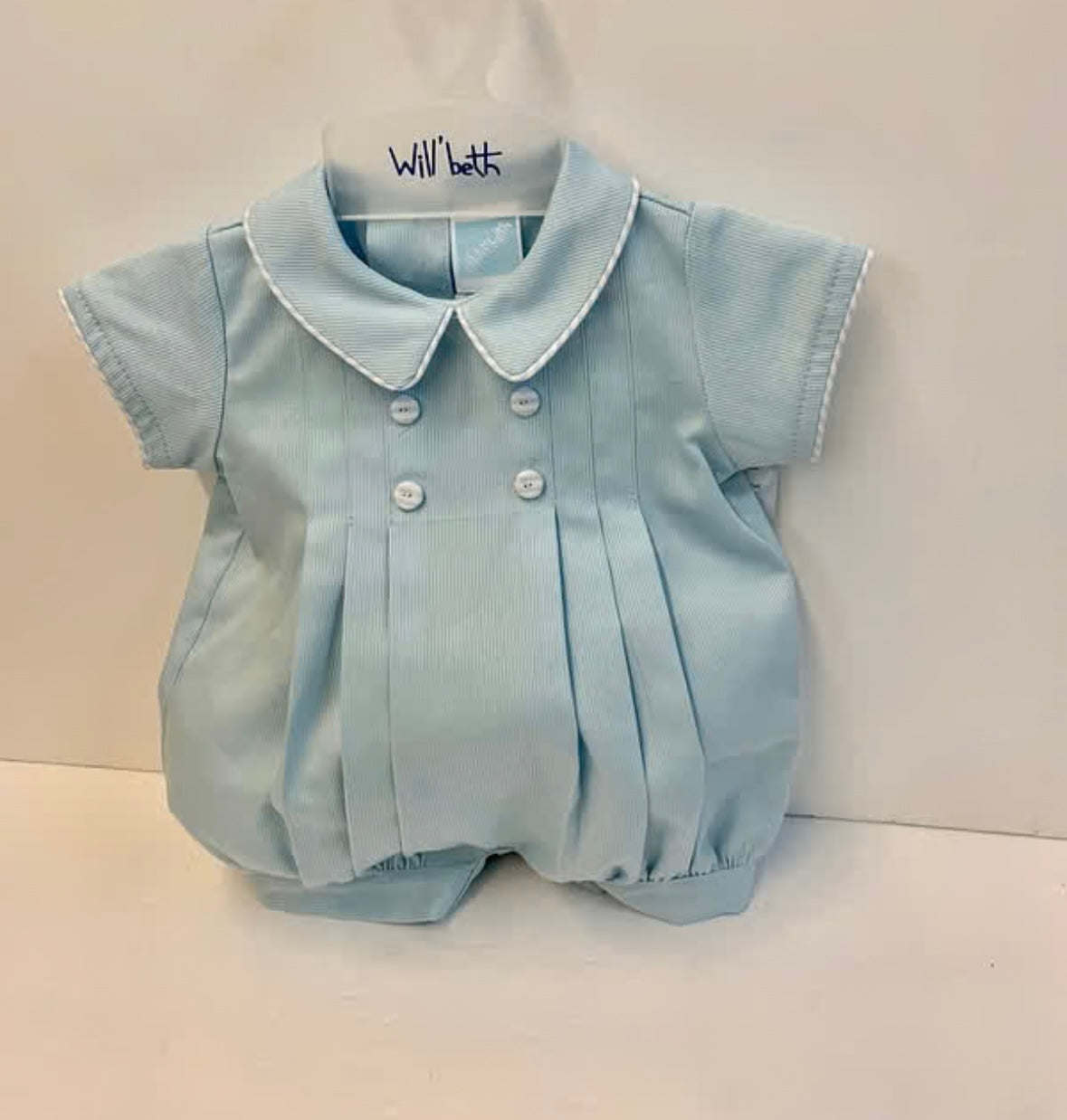 Blue Pleated Boys Romper.