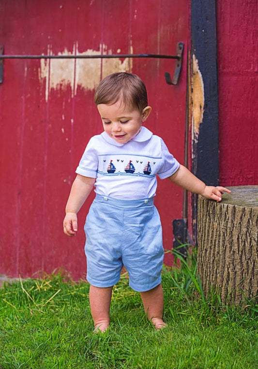 Smocked Sailboats Bobby Suit