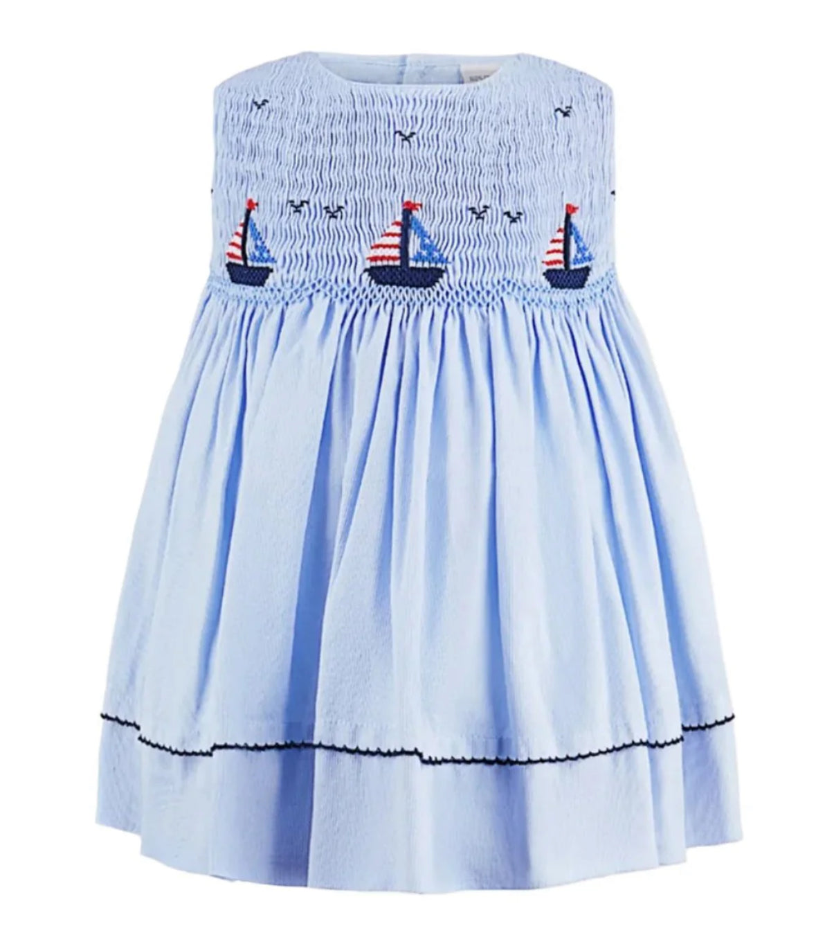 Blue Smocked Freedom Boats Baby Girl Dress