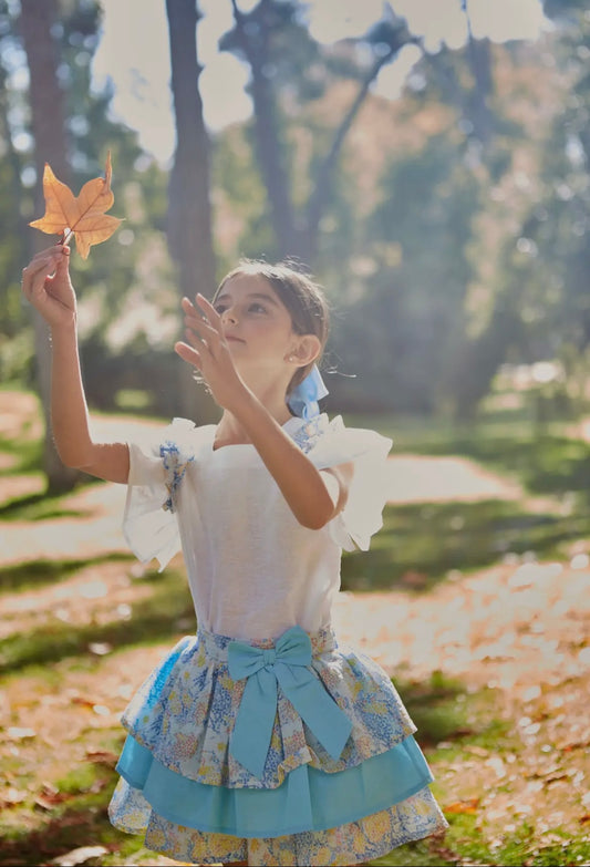 Ruffle Blouse with Flowers Girl Set