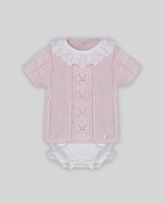 Set Knit Bow Camisole+Frilled Top