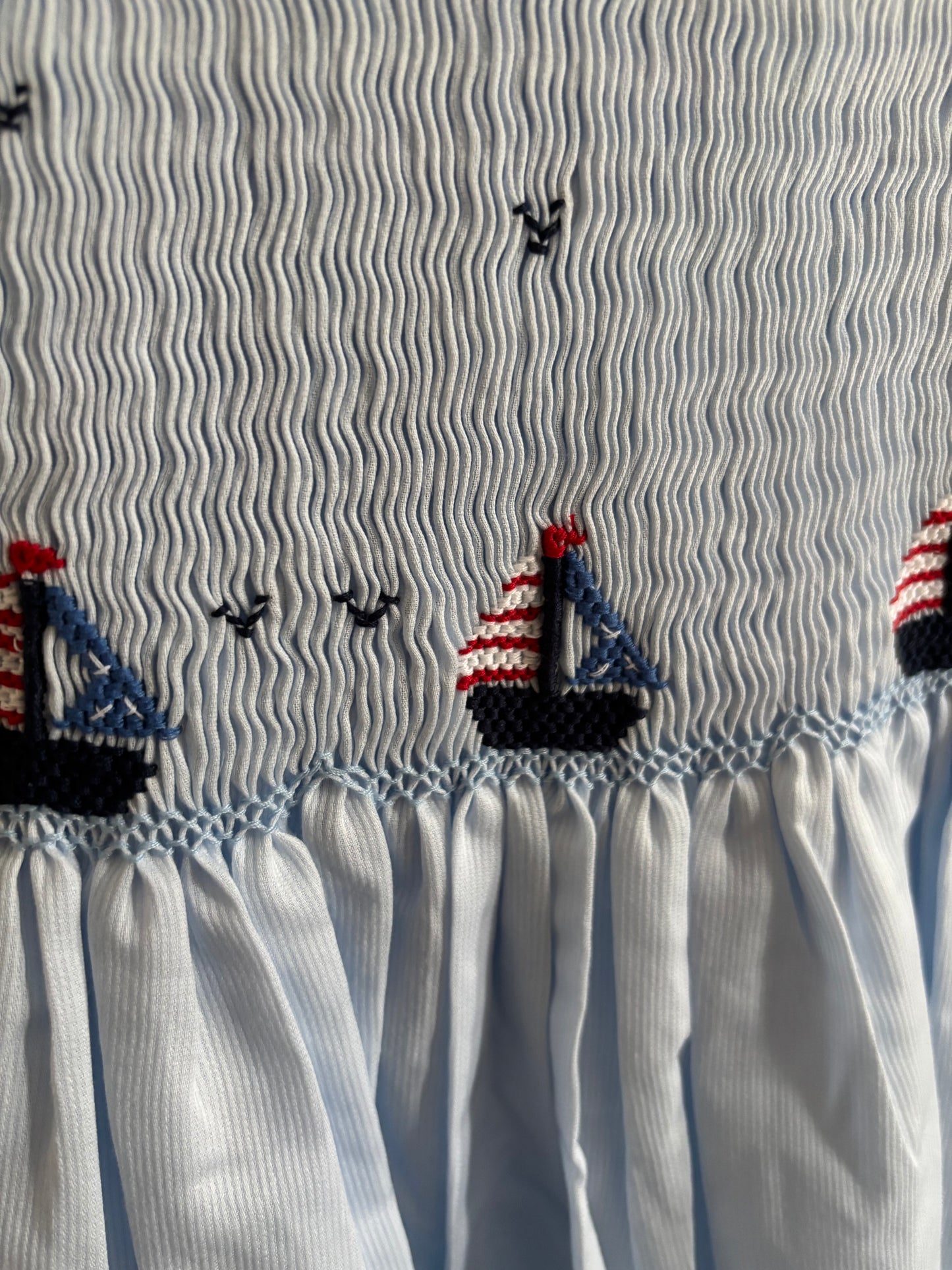 Smocked Freedom Boats Blue Toddler & Youth Girl Dress