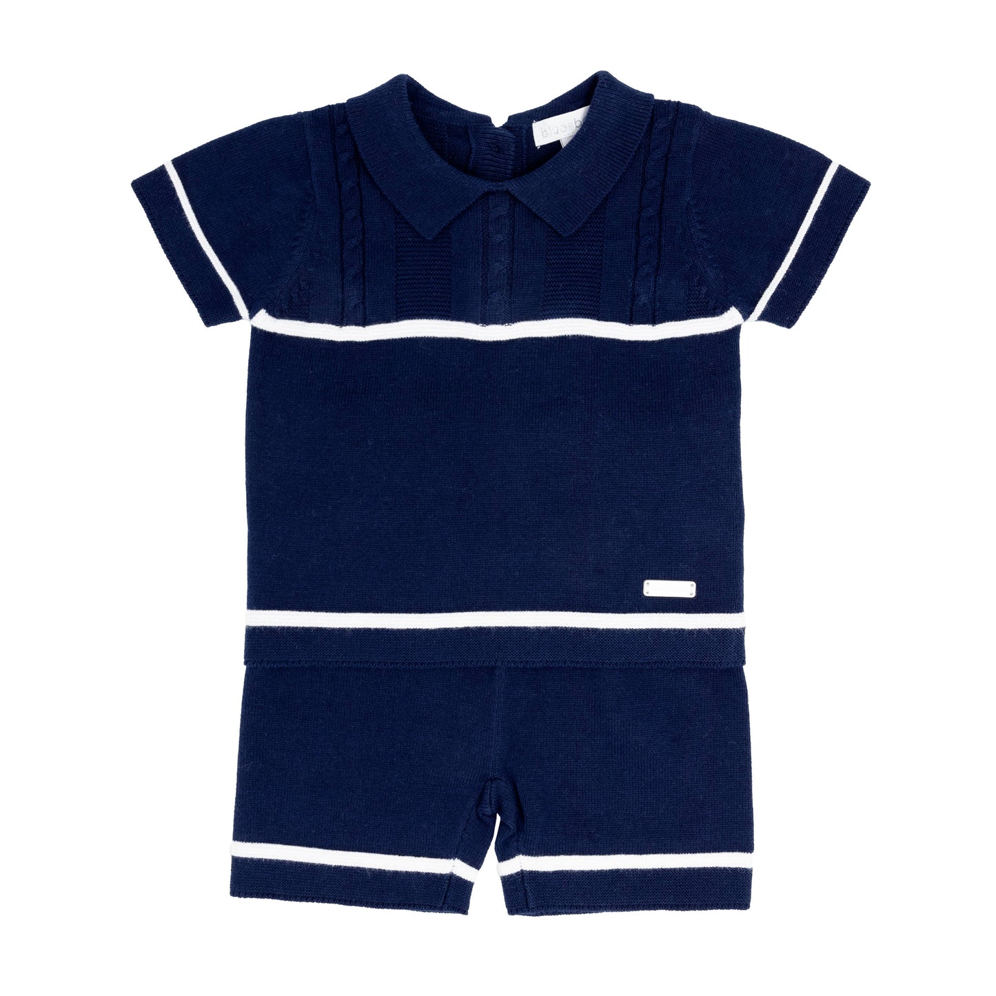 BOYS NAVY BLUE CABLE FINE KNITTED 2 PIECE SET