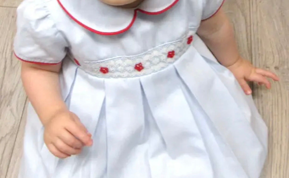 Blue Red Smocked Dress