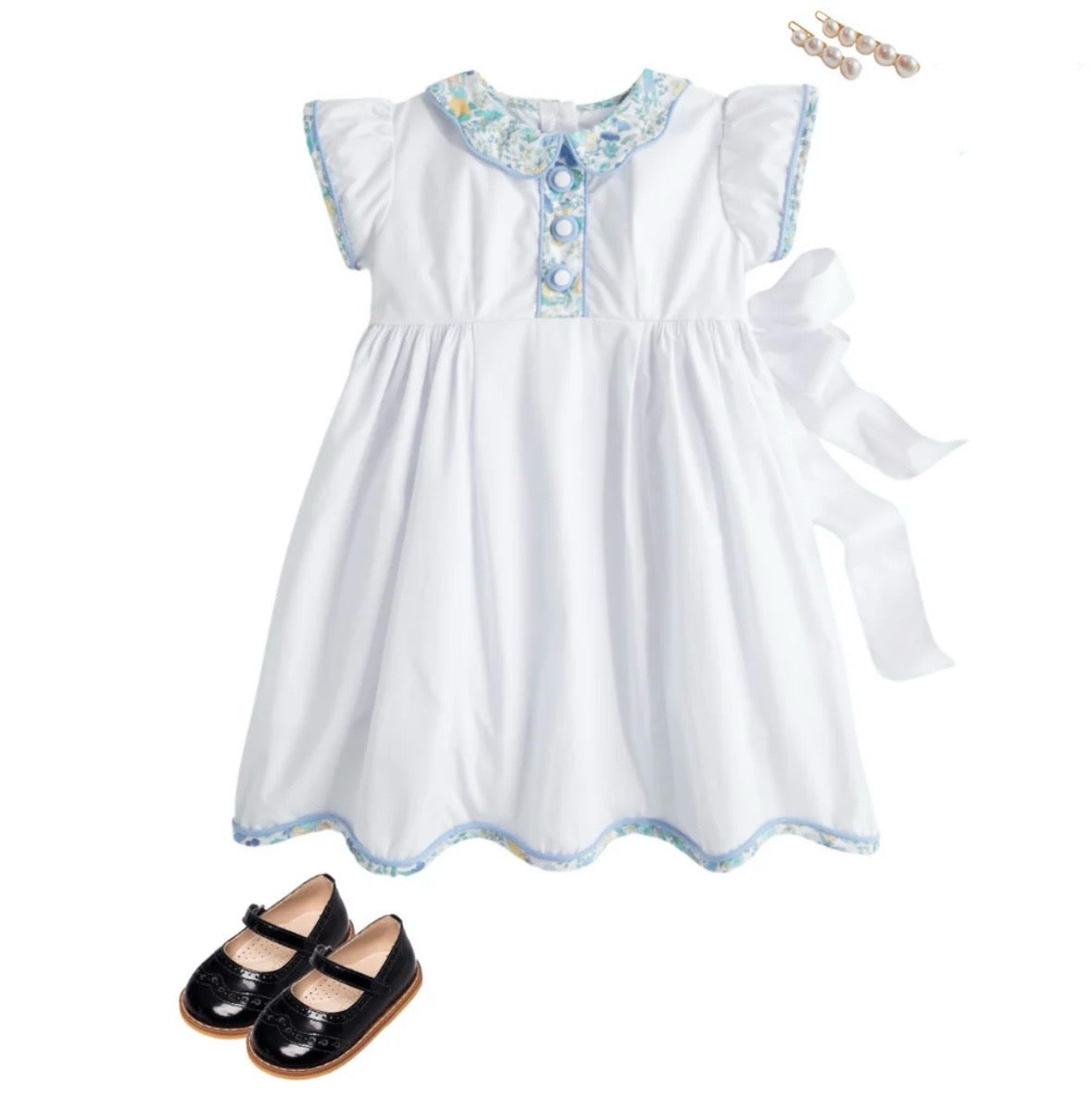 Embroidered Dress 
White with  Floral