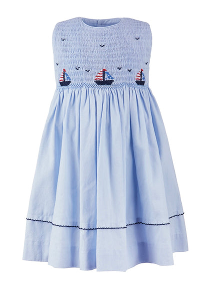 Smocked Freedom Boats Blue Toddler & Youth Girl Dress