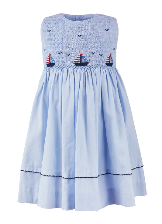 Smocked Freedom Boats Blue Toddler & Youth Girl Dress