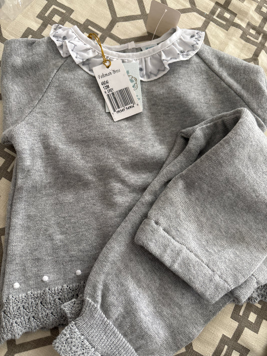 Dot Ruffle Collar Diamond Knit Set