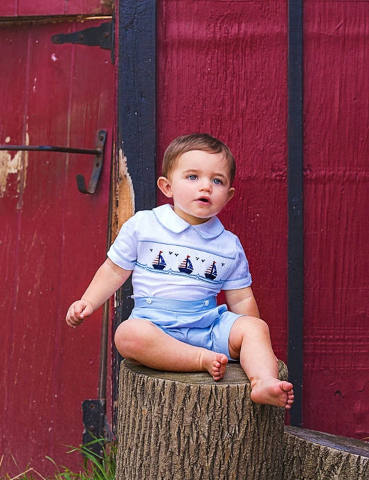 Smocked Sailboats Bobby Suit