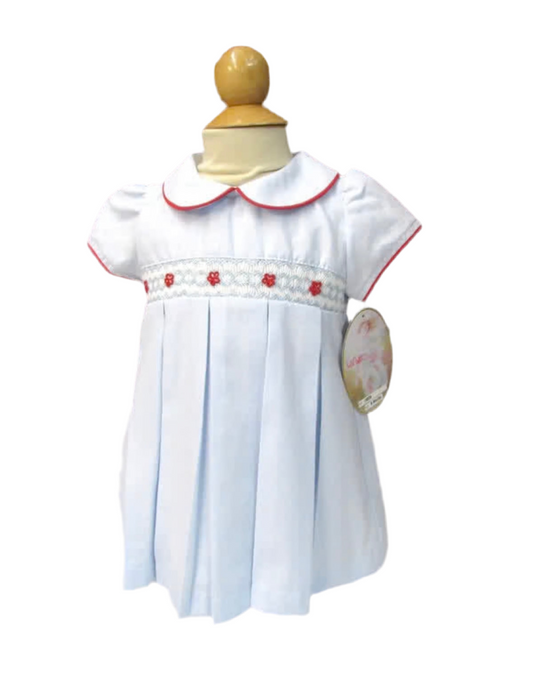 Blue Red Smocked Dress