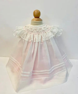 Sheer Ivory Pink Smocked Dress with matching Bonnet