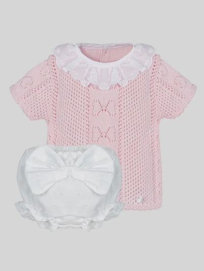 Set Knit Bow Camisole+Frilled Top