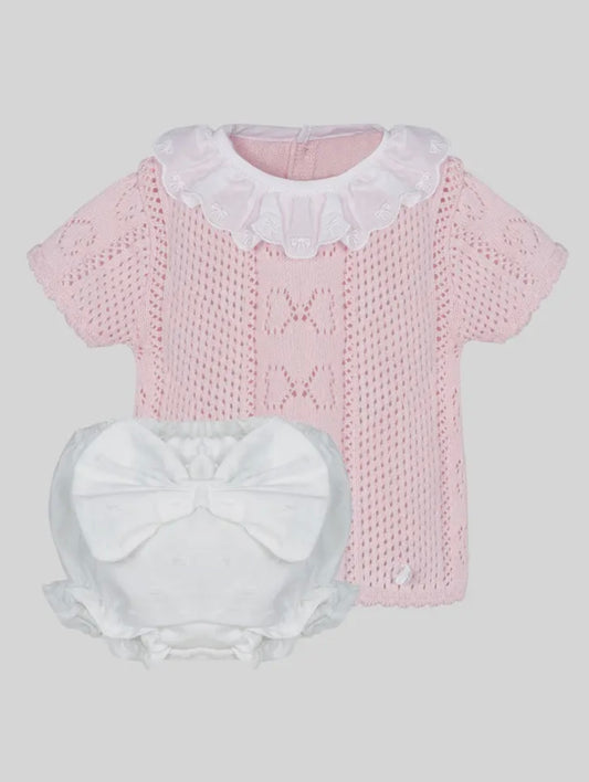 Set Knit Bow Camisole+Frilled Top