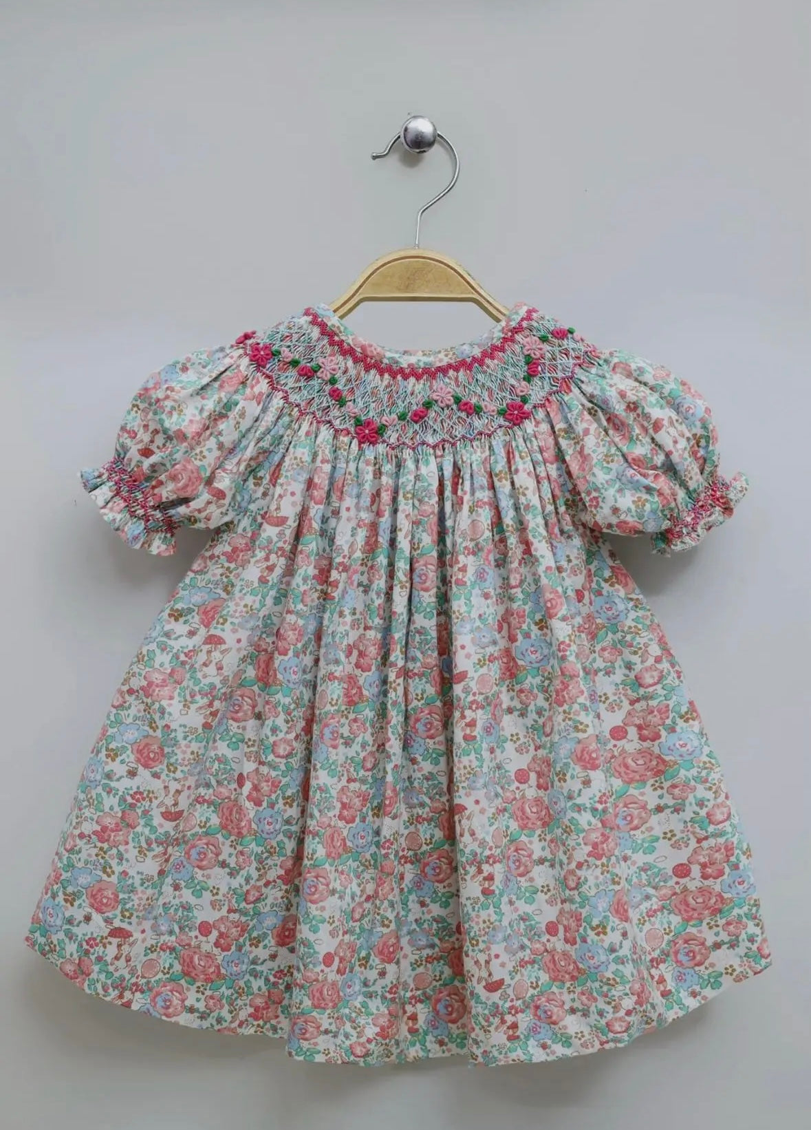 Bunny Floral Bishop Smocked Dress