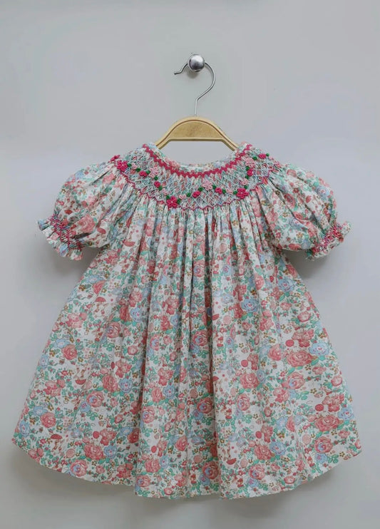 Bunny Floral Bishop Smocked Dress