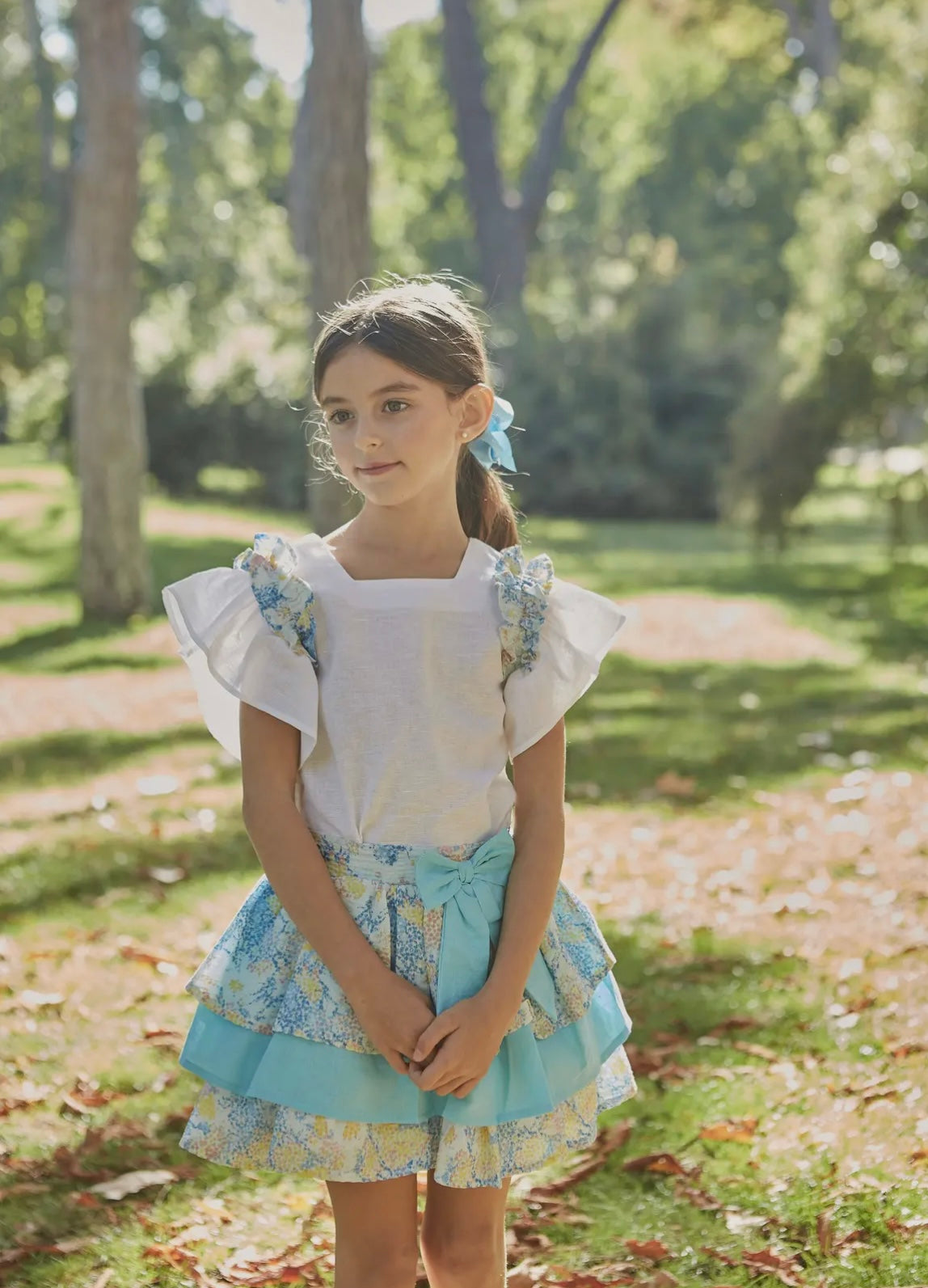 Ruffle Blouse with Flowers Girl Set