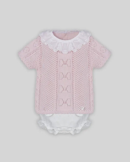 Set Knit Bow Camisole+Frilled Top