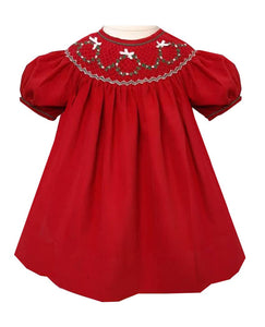 Christmas Wreath Smocked Bishop Dress