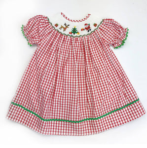 Christmas plaid Santa smocked  Bishop Dress