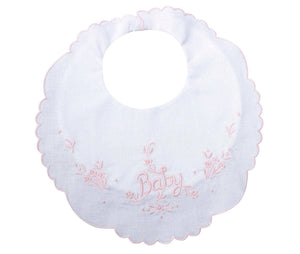 White Cotton Baby Bib Pink Trim