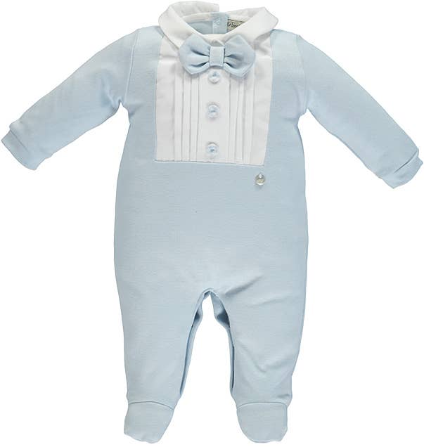 Blue Babygrow Style Shirt With Ribs And Bow