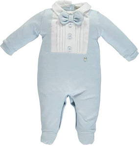 Piccola Speranza - Blue Babygrow Style Shirt With Ribs And Bow