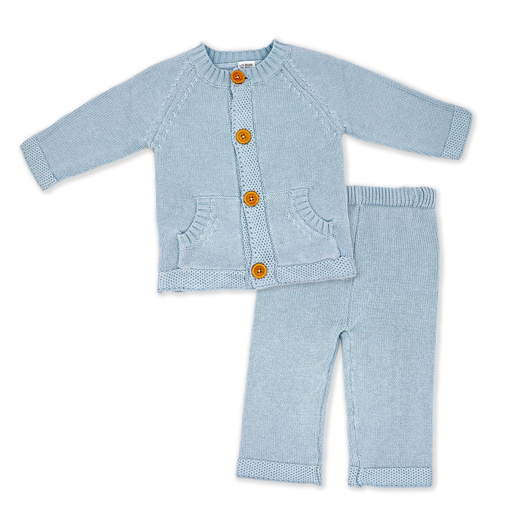 Two Piece Cardigan and Pants Set - Blue