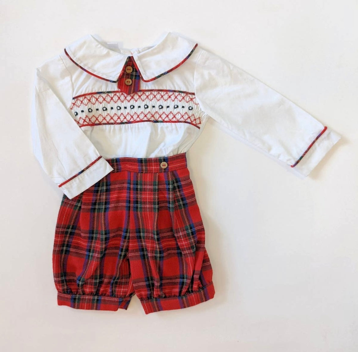 Red smocked set for boys