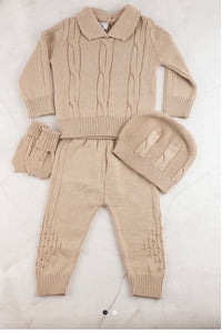 Baby boys 5 piece set, jumper with collar, trousers, mittens