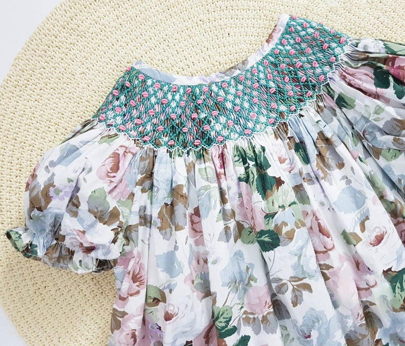 Baby Girls Vintage Floral Hand Smocked Dress