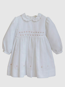 Baby Girl Rose Flowers White Long Sleeve Dress