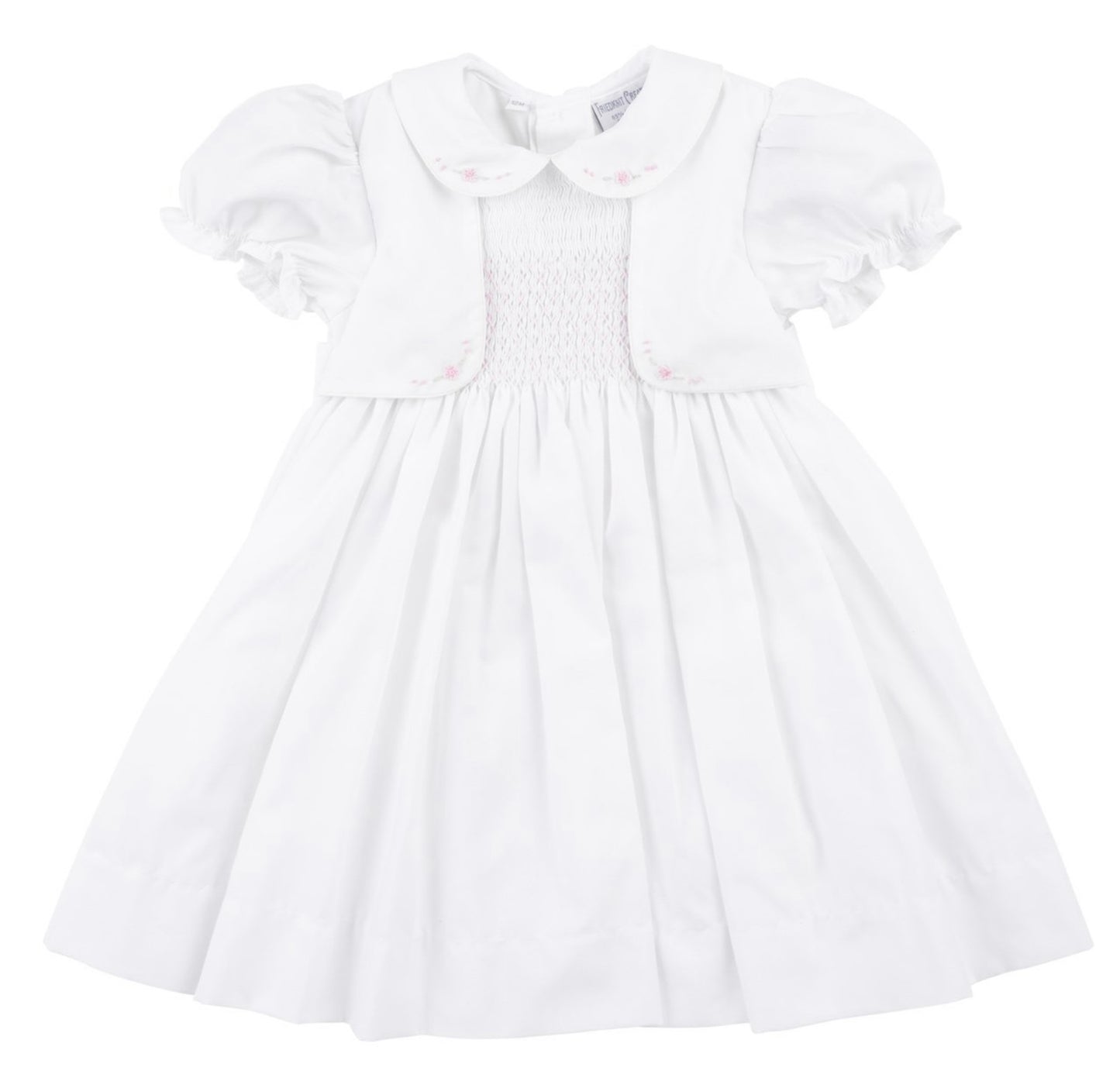 Smocked Vest Dress -White and Pink