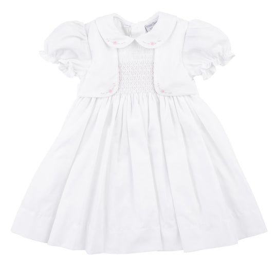 Smocked Vest Dress -White and Pink
