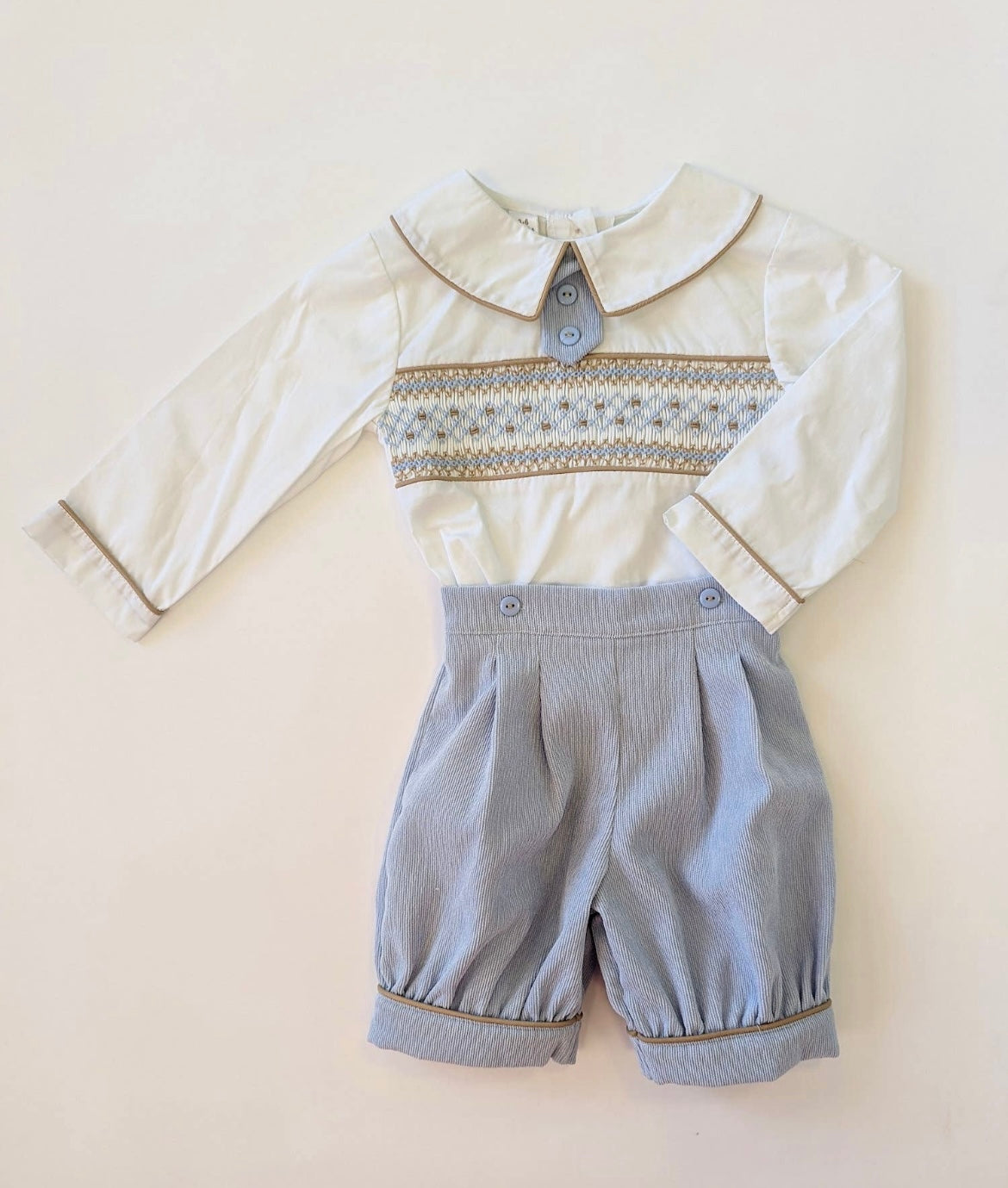 Blue two piece smocked