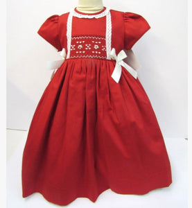 Sweet Red Smocked Ivory Bow Dress