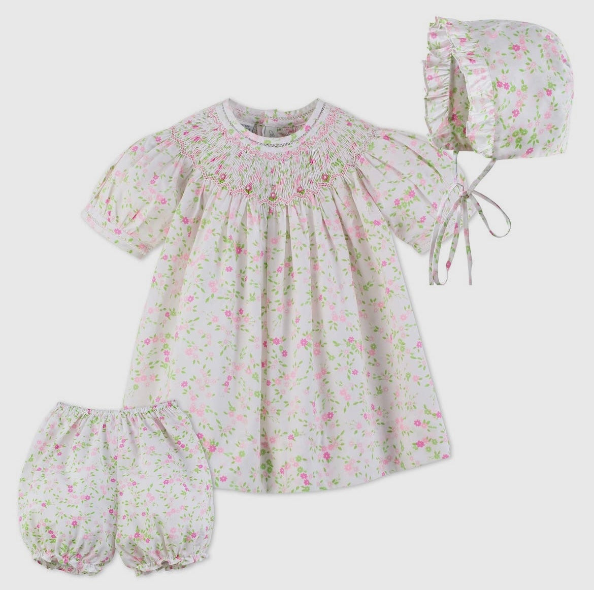 Baby Girl Hand Smocked Floral Bishop Dress