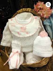 White and pink baby knitted set