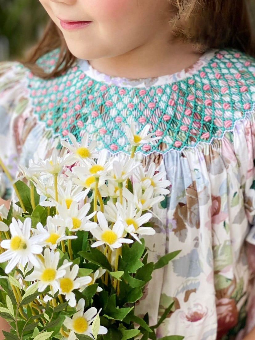 Baby Girls Vintage Floral Hand Smocked Dress